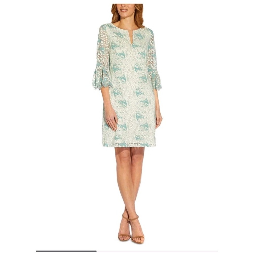 ADRIANNA PAPELL Womens Size 16  Floral Lace Bell Sleeve V neck Shift Dress NWT